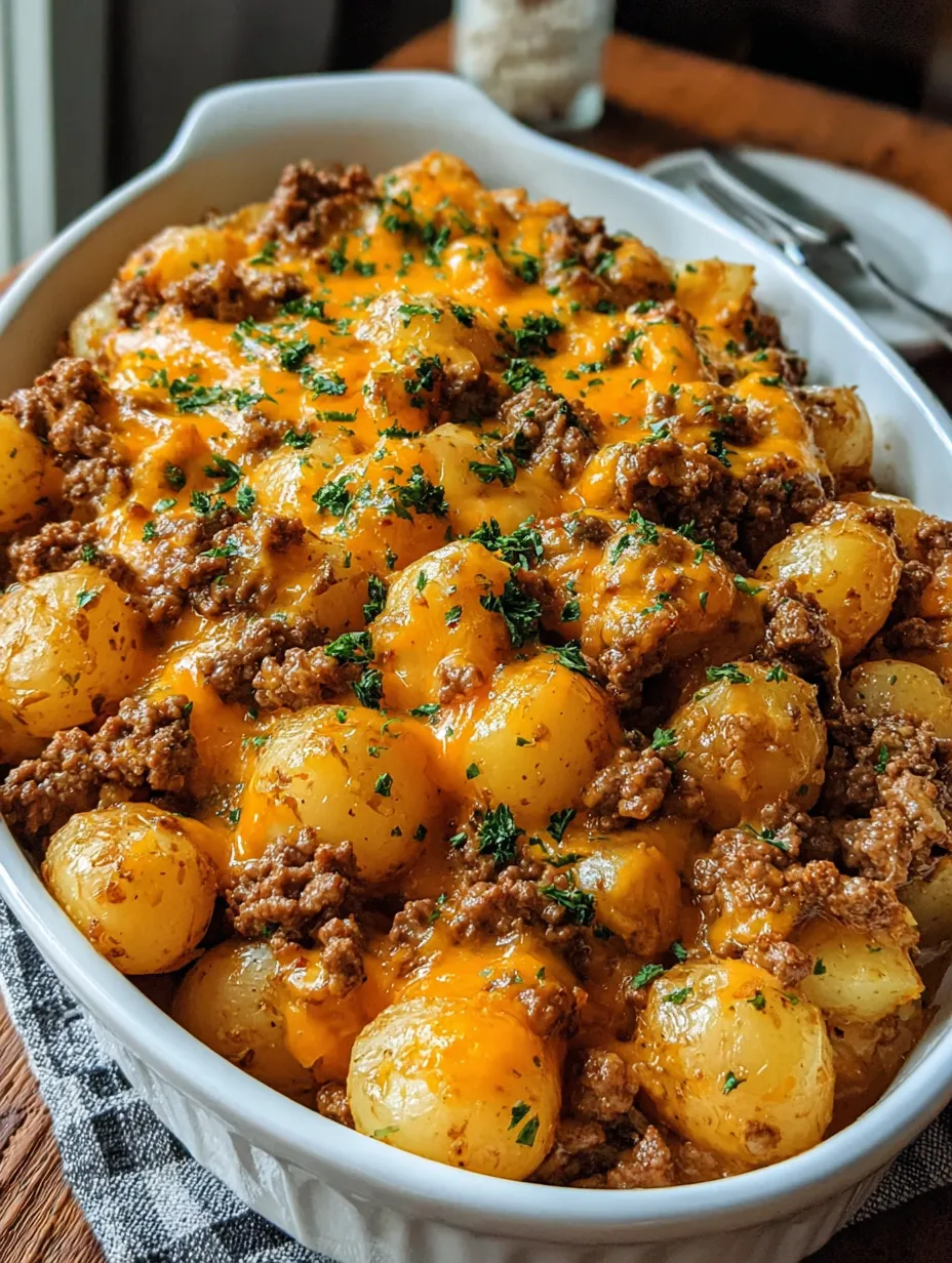 A bowl of food with potatoes and meat.