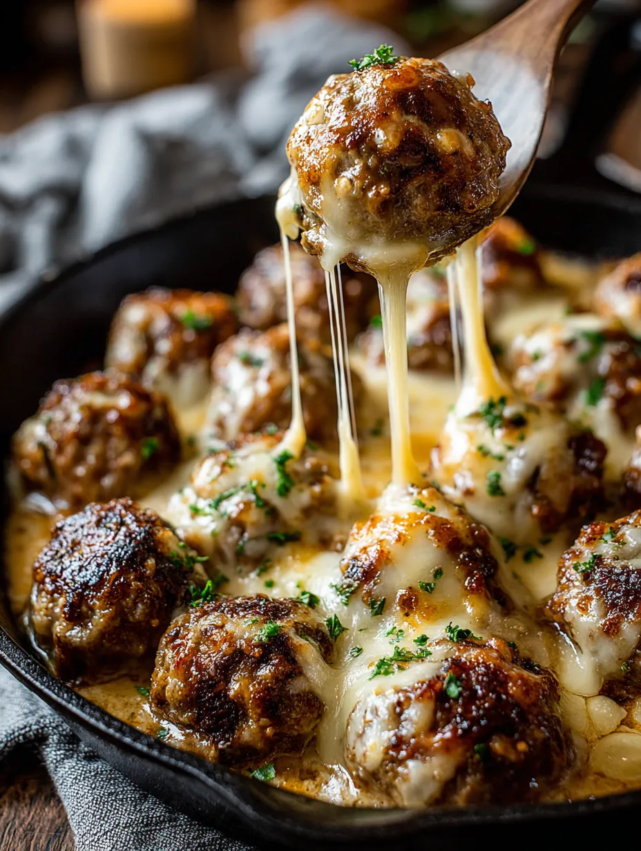 A pan of meatballs with cheese on top.