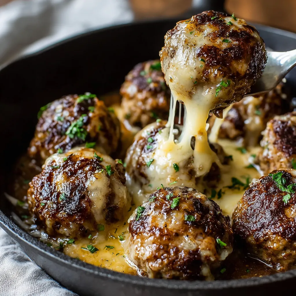 A bowl of meatballs with cheese.