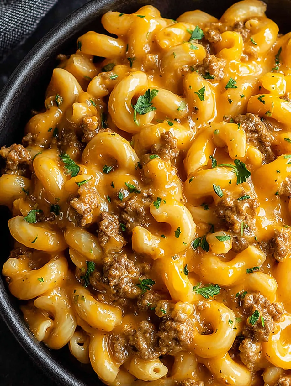 A bowl of macaroni and cheese with meat.