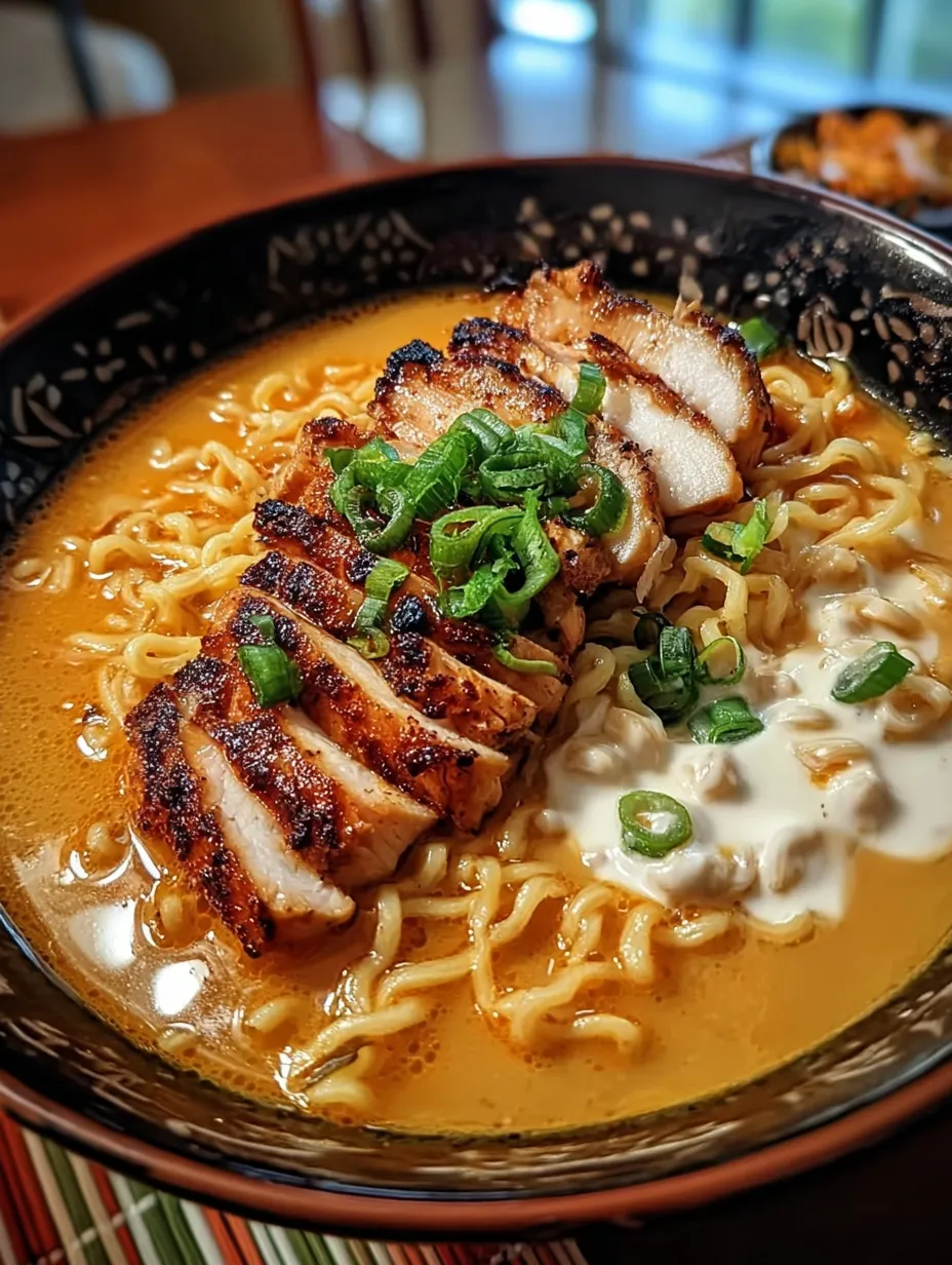 A bowl of noodles with chicken and vegetables.