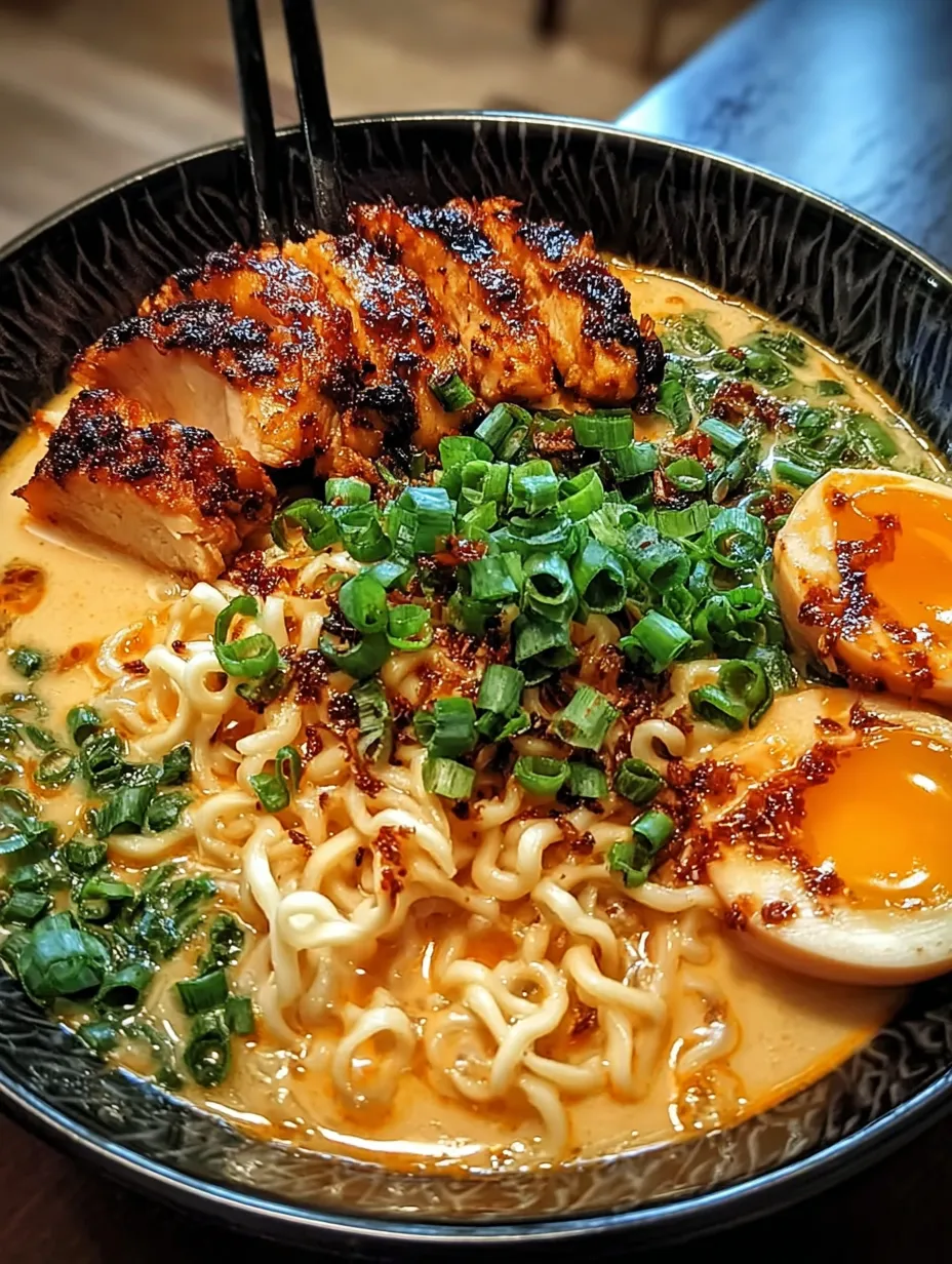 A bowl of noodles with chicken and vegetables.