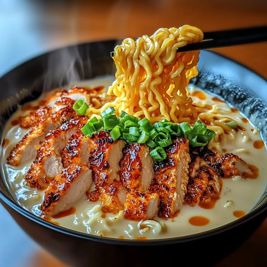 A bowl of noodles with chicken and vegetables.