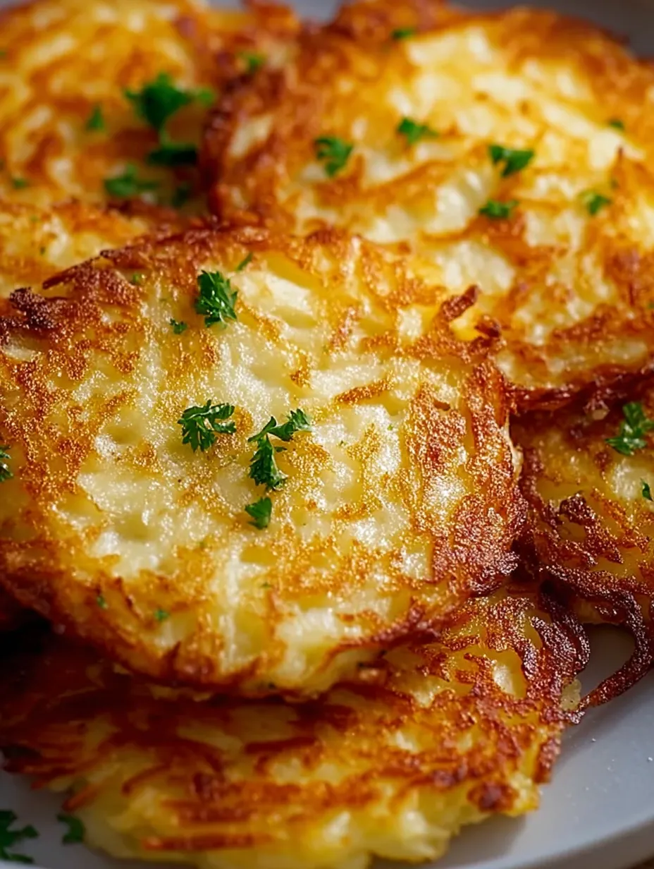 A plate of potato pancakes with parsley on top.