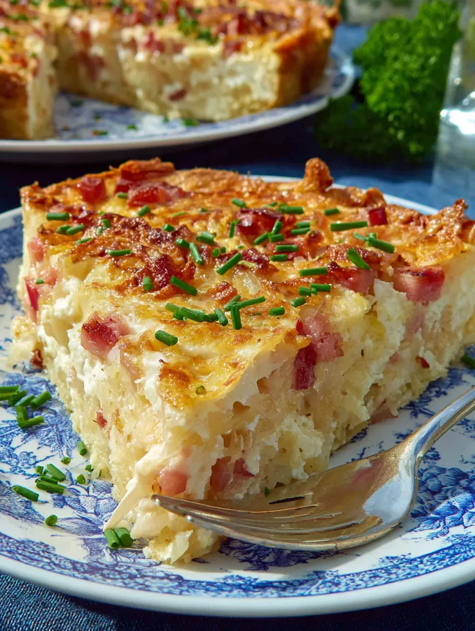 A slice of bacon and cheese quiche.