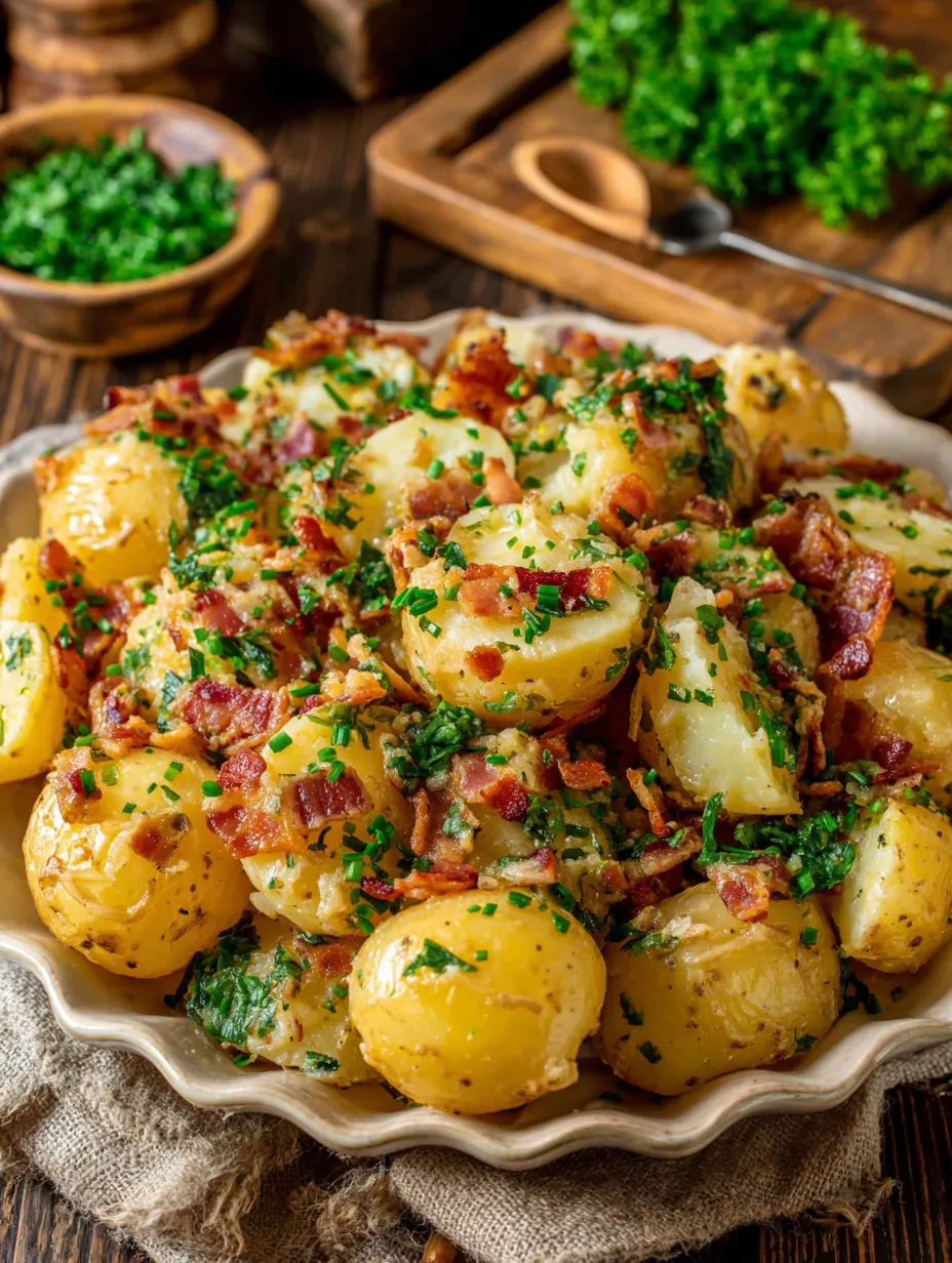 A plate of food with bacon and potatoes.