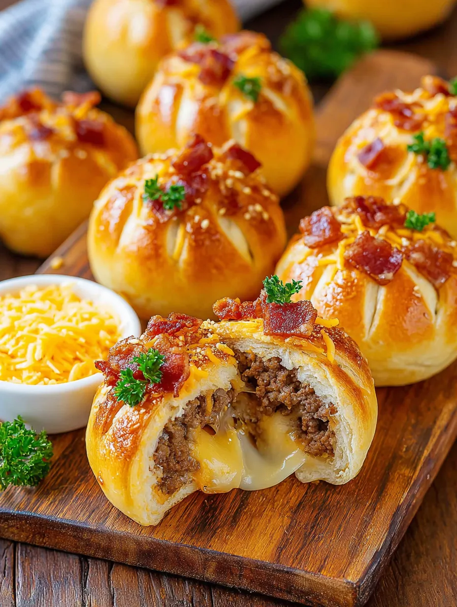 A plate of food with a cheese and bacon filled pastry.
