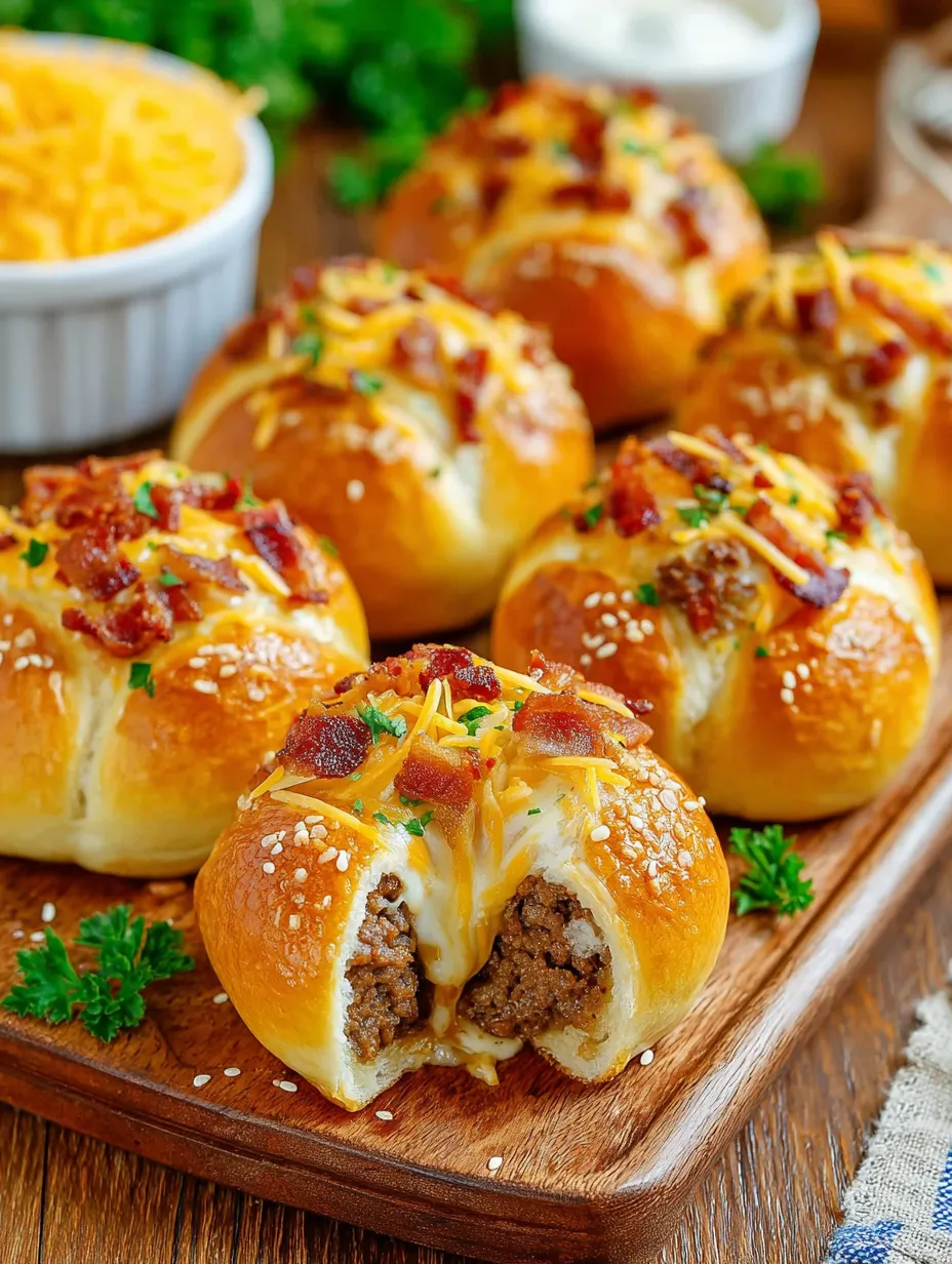 Bacon wrapped meatballs on a wooden board.