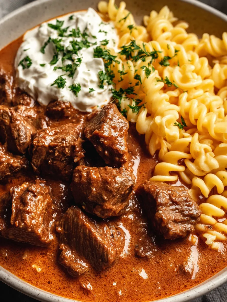 A plate of meat and noodles.