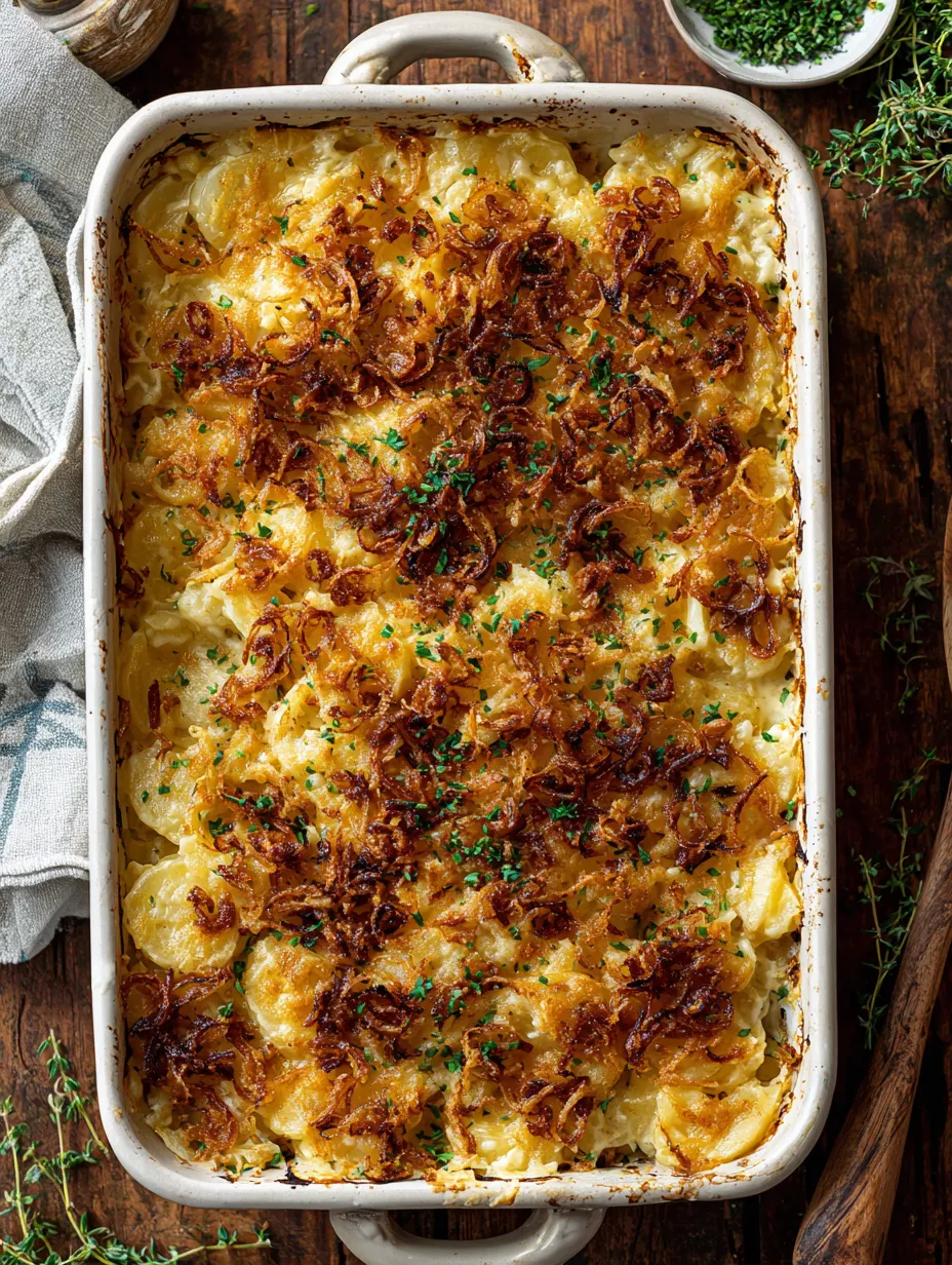 A casserole dish filled with cheesy, bacony goodness.