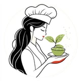 A woman with a chef's hat holding a plant.