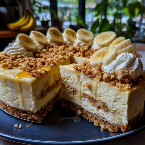 A slice of banana pudding crunch cheesecake.