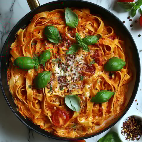 A bowl of pasta with tomatoes and ricotta cheese.