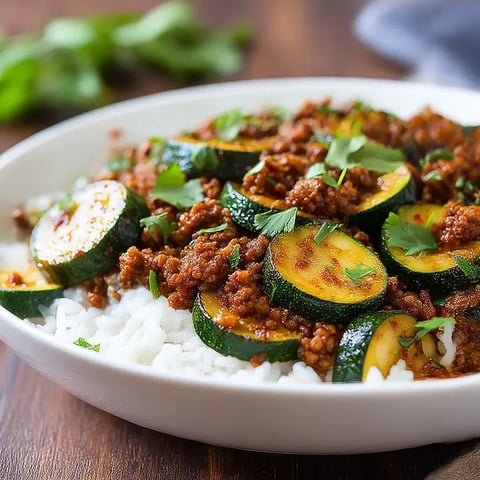 A plate of food with zucchini and beef.