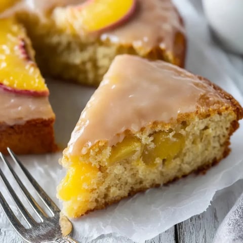 A slice of brown sugar peach cake.