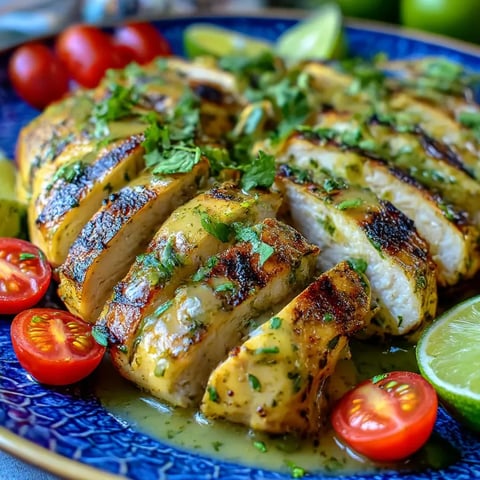 Grilled Salsa Verde Pepper Jack chicken on a plate.