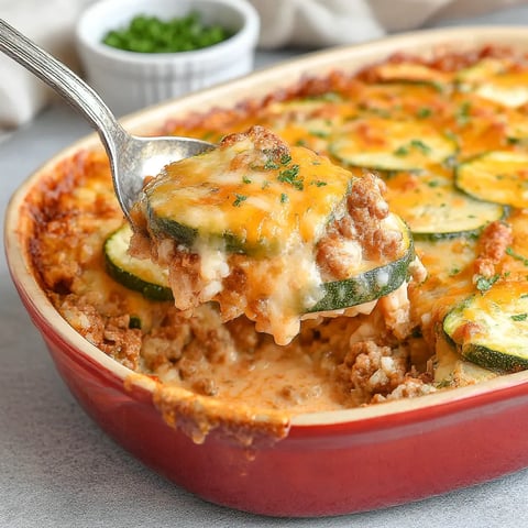 A close up of a casserole with a spoon in it.