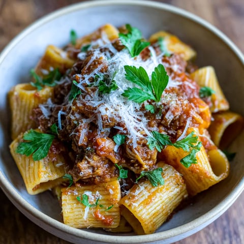 A bowl of pasta with meat sauce.